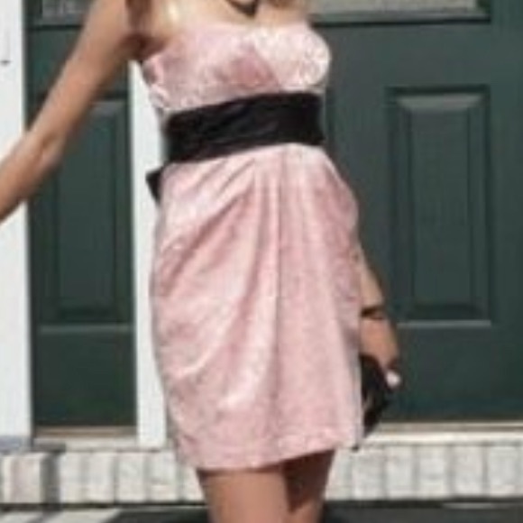 Fancy Pink and Black Strapless Dress with pockets - Picture 2 of 7